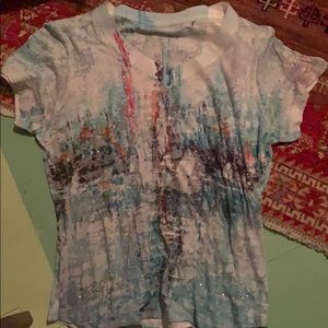 Fine v neck short sleeve poly cotton blend